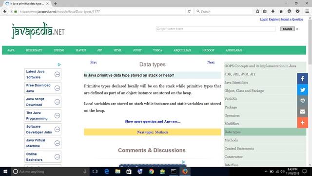 Is Java primitive data type stored on stack or heap?
| javapedia.net смотреть онлайн
