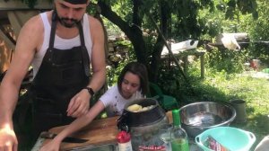 Басма национальное узбекское блюдо приготовленное в афганском казане на костре.