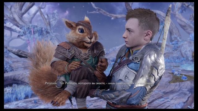 Кратос и Атрей встречают веселую белку Рататоска хранителя Иггдрасиля - God of War Рагнарёк