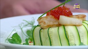 Суфле из белокочанной капусты с морскими гребешками и сливочно-сырным соусом