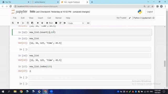 PYTHON LESSON #7 -  LISTS IN PYTHON (PART 2), insert, index, remove, pop