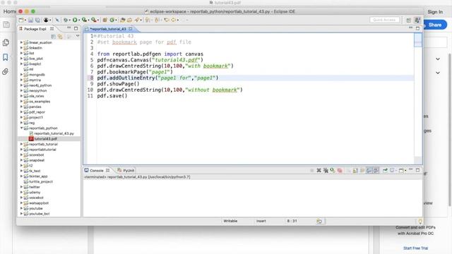 REPORTLAB|REPORTLAB PYTHON TUTORIAL|How To Set Bookmark Page In Pdf File Using Python|PART:43