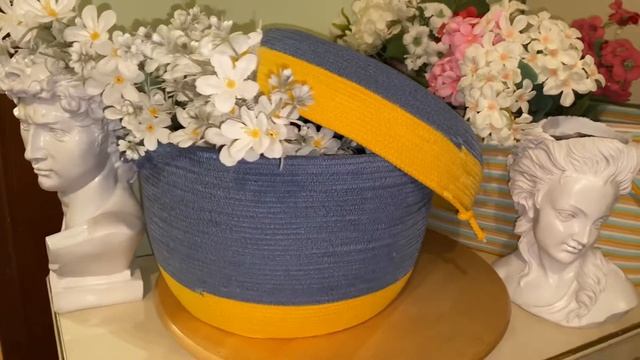 Корзина из хлопкового шнура с крышкой #cottonrope #handmade #jutebasket #ropebasket #jutecraft