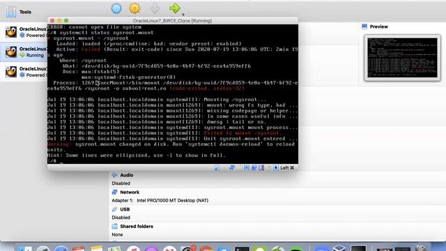Failed to mount /sysroot - Error al iniciar VM en VirtualBox