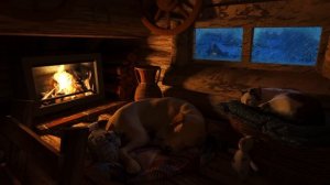 Cozy Winter Attic - Dog and Cat Sleep to the Relaxing Blizzard and Fireplace Sounds