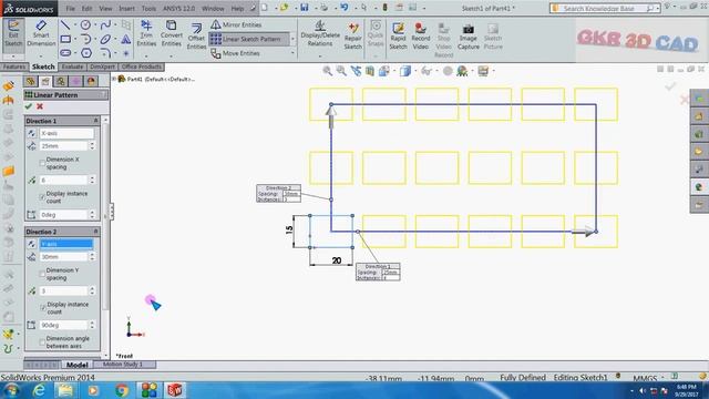 Solidworks tutorial| solidworks tutorial Linear sketch pattern