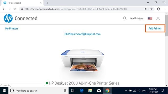 Добавление принтера к учетной записи HP Connected | Принтеры HP | HP
