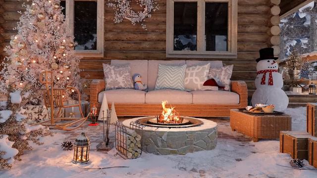 Outdoor Christmas Atmosphere, Cozy Relaxing Christmas Jazz Music, Snowy Winter And Fireplace Sounds смотреть онлайн
