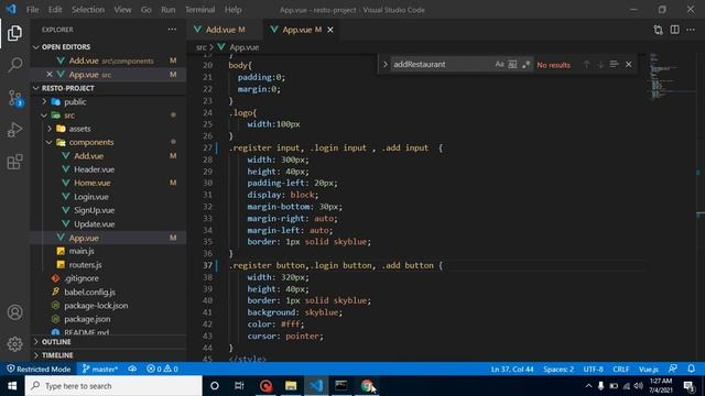 Vue js project #16 Form for Add Restaurant