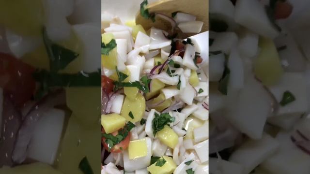 Наивкуснейший салат с кальмаром?#салатскальмарами