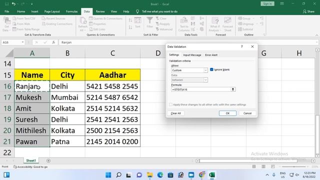 Excel Data Validation using ISTEXT & ISNUMBER Function #exceltutorial  #exceltutorialforbeginners