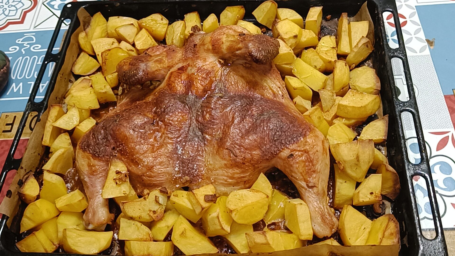 Картошка по деревенски в духовке с курицей