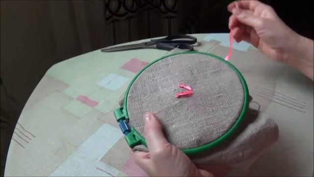 28. Шов пестик. Вышивка лентами стежки. смотреть онлайн