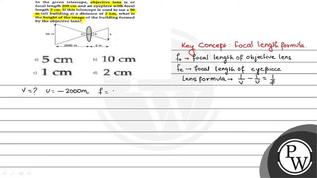 In the given telescope, objective lens is of focal length \( 200 \mathrm{~cm} \) and an eyepiece... смотреть онлайн