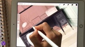 Интерьерный скетчинг на iPad в Procreate. Построение комнаты/ фронтальная перспектива