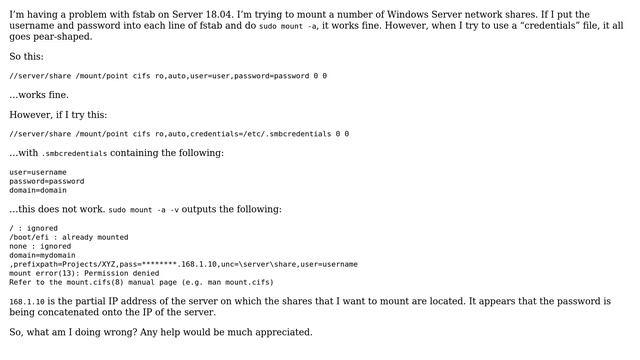 How do I use a credential file for CIFS in /etc/fstab? смотреть онлайн