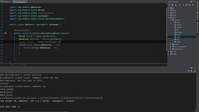 Bukkit Coding Tutorial (1.13.1) - Block Place Event - Episode 8 смотреть онлайн