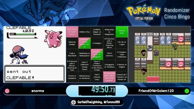snorms vs FriendOfMrGolem120 PKMN Crystal Cinco Bingo Randomizer Tournament 2021 смотреть онлайн