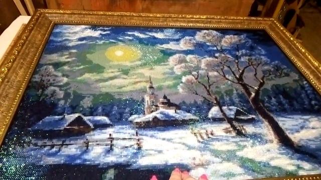 алмазная мозаика/вышивка оформленная работа Зимняя ночь.готовая работа в рамке смотреть онлайн