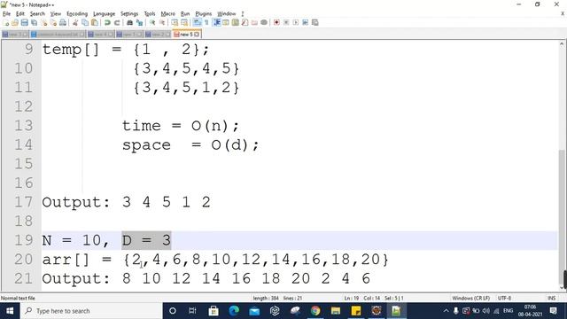 GeeksforGeeks : Rotate an Array by D element in Counter-clockwise direction in Hindi | DS
