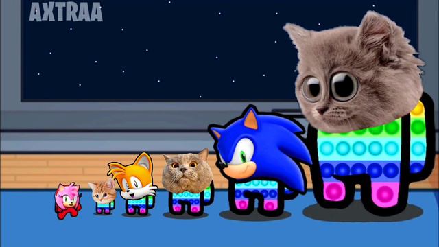 (Mini Crew Baby Cats and Sonic vs POP IT) Among Us distraction dance animation смотреть онлайн