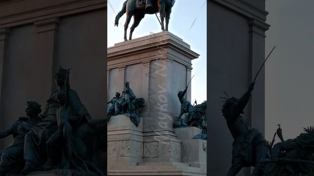 Vertical video. Monument to Garibaldi. Sunset. Piazza Garibaldi, Rome, Italy