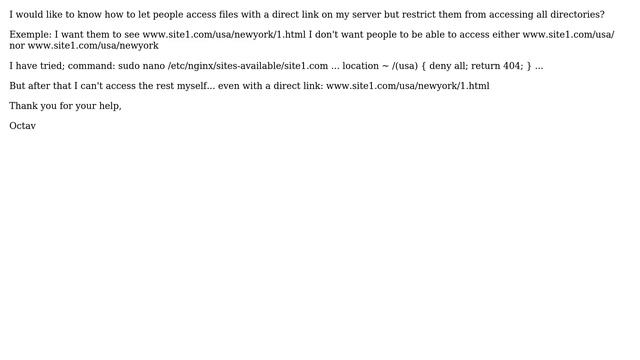 How To Restrict Multiple Directories With Nginx But Still Access Files? смотреть онлайн