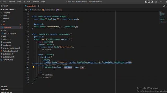 Flutter Mobile Apps -    How to Use Data Tables and Display Data using Flutter