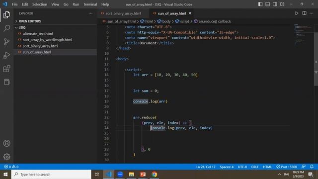 sum of array  elements in javascript | reduce method in javascript | javascript interview questions