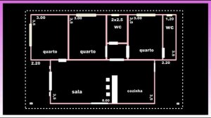 Planta de Casa com 3 quartos e Cozinha Americana - MEDIDAS