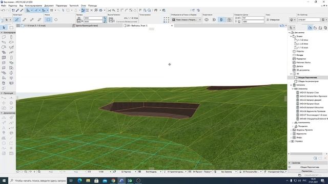 2021 01 27 1archicad: создание 3d сетки, горизонтали этой сетки из сплайнов и инструмент отверстие