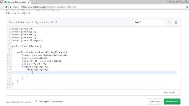Hackerrank Solution - Diagonal Difference Algorithm-Java version
