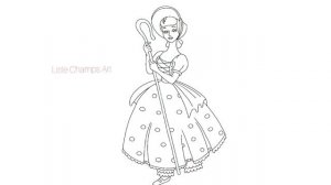 How to draw and color Bo Peep from Toy story | Easy step-by-step drawing | Little Champs Art