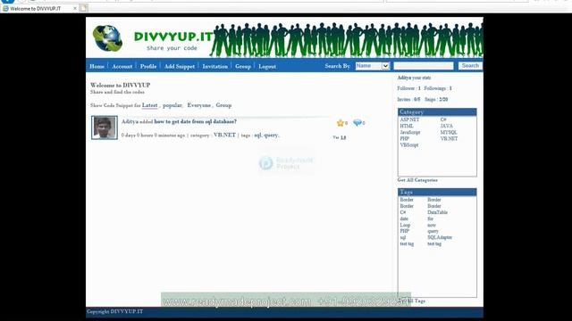 CodeSnippet - Share your code - ASP.NET + C# + SQL Server Project Demo by readymadeproject.com