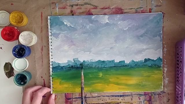 Пейзаж мастихином | Живопись гуашью
