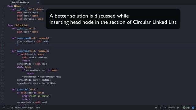 Implementation of Head node insertion in a Doubly Linked List