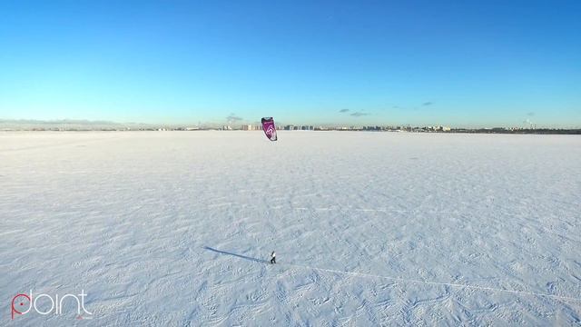 Зимний кайтинг в СпБ проба съемок в сильный ветер