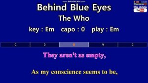Behind Blue Eyes - The Who (Karaoke & Easy Guitar Chords)  Key : Em