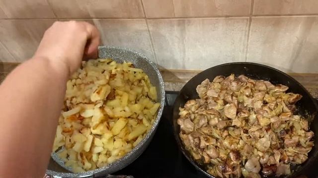 Жареная картошечка с куриными желудочками!