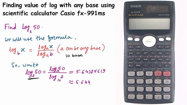 How to find log base 2 in casio fx 991ms | how to find log with any base using scientific calculato