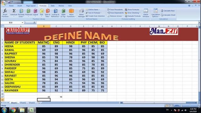 Excel Formula Tab in Hindi - How To Use Name Manager And Define Name in EXCEL | In Hindi