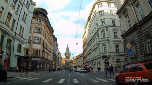 CZ: Prague. Czech Republic. Driving between Praha hlavní nádraží and  Václavské náměstí. April 2017