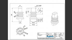 FreeCAD22 KH021 Шпиндель Вращение Вырез Симметрия Отверстие Метрическая резьба