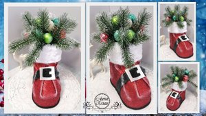 DIY?САПОГ САНТА КЛАУСА своими руками?НОВОГОДНИЙ ДЕКОР?Анна Кохан?.