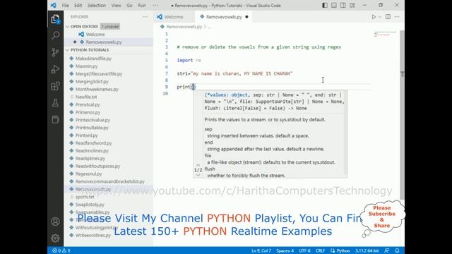 #158 Python Tutorials Regex How to Remove Delete Vowels From a String Using Regex
