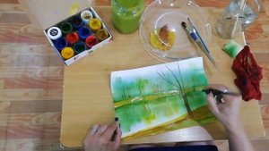 Пейзаж в технике монотипия