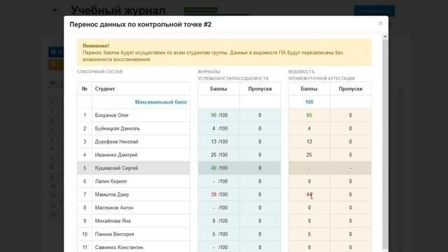 Как перенести баллы из журнала в ведомость? смотреть онлайн