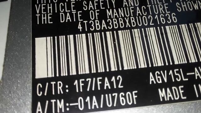 Toyota Venza Paint Code Location 2009 to 2017 смотреть онлайн