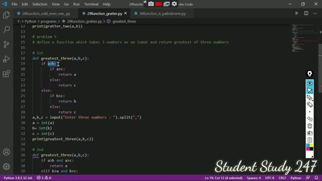 HackerRank problem9||function in python||python with HackerRank solutions ||odd_even||gratter_numbe