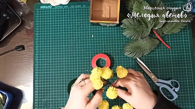 Финальная сборка «Веточки Мимозы» (цветы из изолона, листья из изолона, мимоза из изолона, Diy)